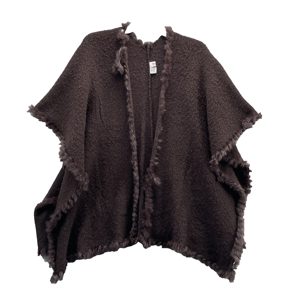 Redfish Rabbit Fur Trim‎ Knit Shawl Women's OS Boho Knit Minimalist Classic 90's